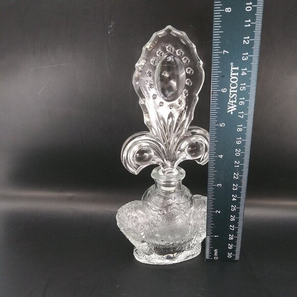 Vintage 1950s Perfume Bottle 7.5" Tall  clear art glass Fleur De Lis Dauber EAPG - Picture 3 of 10